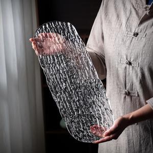 48*19cm 19 pouces motif d'écorce décoratif Transparent surdimensionné grand plateau de <span class=keywords><strong>plat</strong></span> en verre carré géant - Product Image 1