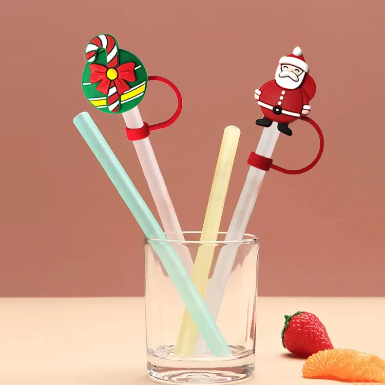 Straw Topper Attachment Bar Accessories Drinking Straw Cover Cap Dust Proof Christmas Silicone Straw Topper