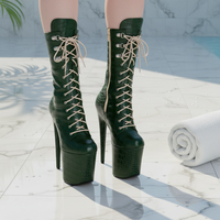 Bottes à plateforme pour femmes, style gothique, à lacets, 8 pouces-20 cm, pour travestissement, pole dance, défilé, grandes tailles, à bout large, blanches, pour strip-teaseuses