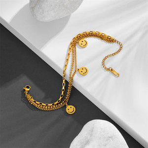 Pulseras y Brazaletes Finos al por Mayor, Acero Inoxidable 316L, Chapado en Oro PVD de 14k y 18k, Cadena de Mano con Cara Sonriente para Mujer - Product Image 4