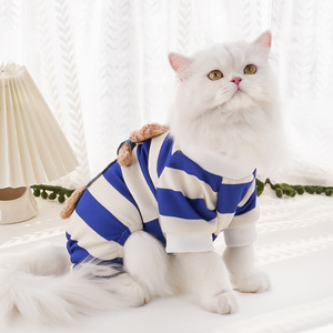 <b>Cat</b> Dog Striped Four-Legged Bear <b>Clothes</b> Blue White Cotton Pet Wear Small Medium Size Home Use - Product Image 4