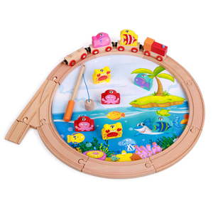 Jouet éducatif multifonction 2 en 1 pour enfants : train en bois sur rail et <span class=keywords><strong>jeu</strong></span> de pêche magnétique - Product Image 1