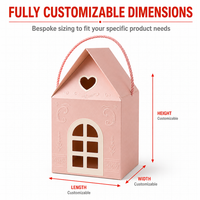 Boîte d'emballage en carton rigide rose en forme de maison, style esthétique, avec poignée en corde, pour cadeaux de boutique, vente en gros, OEM/ODM