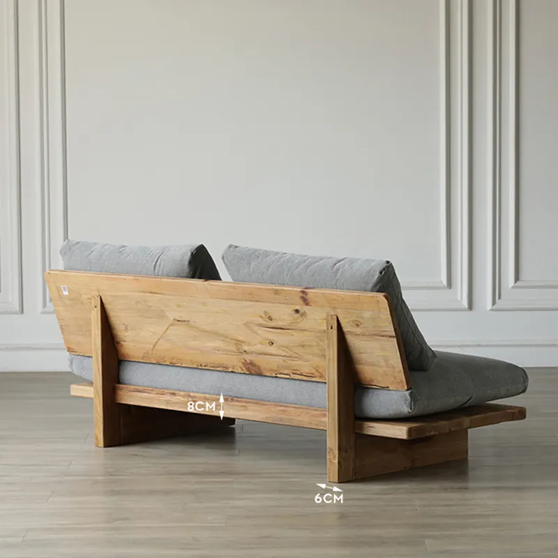 Mobiliário rústico wabi-sabi, móveis plataforma de réplica, sofá de fazenda destruído de madeira