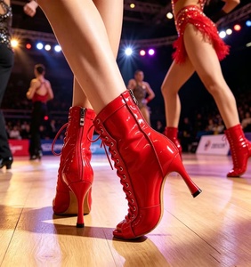 Botas de tacón con cordones de malla para mujer, zapatos de baile latino, salsa, jazz y espectáculos. - Product Image 4