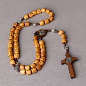 Collier Chapelet Catholique Vintage avec Crucifix, Bijoux et Cadeaux Religieux, Chapelets Classiques en Perles de Bois avec Croix de Jésus, Vente en Gros - Product Image 5