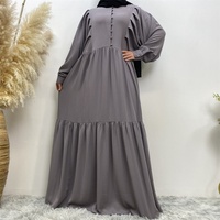 6633 #   Robe longue décontractée musulmane en mousseline bulle unie, à manches plissées multicouches, boutons sur le devant, coupe ample, 6 couleurs