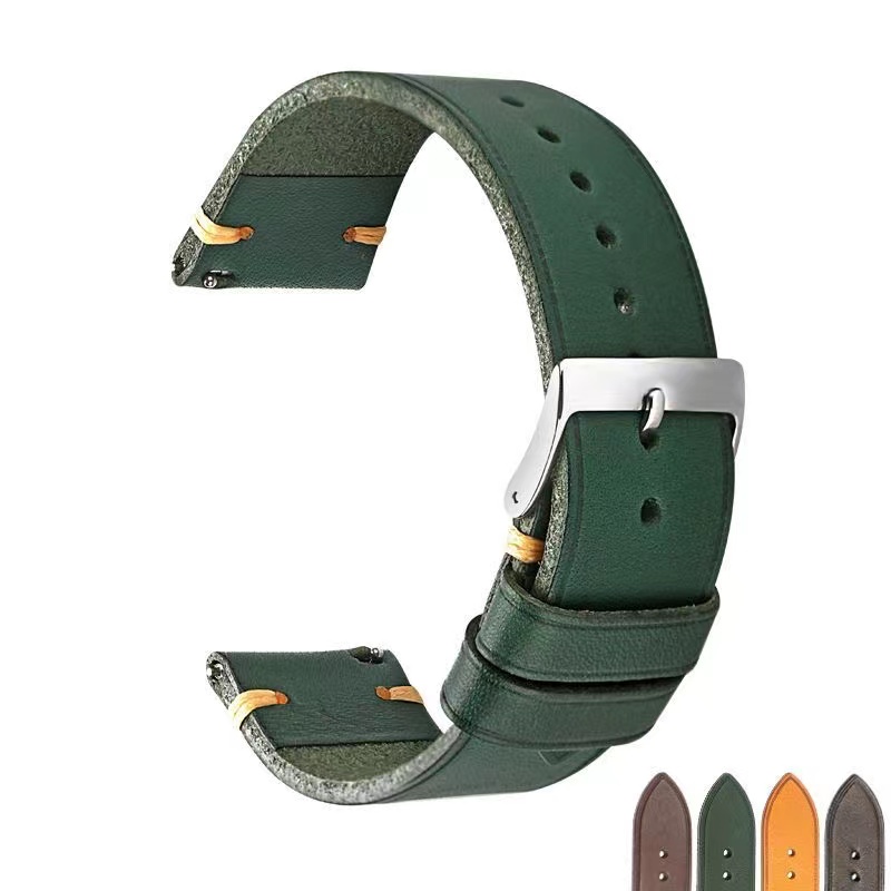 Men Green Distressed Leather Watch Bands Women 18mm 20mm 22mm Vegetable Tanned Leather Strap For Watch Accessories