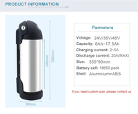 Botol Air Baterai Lithium 24V/36V/48V 8Ah-20Ah untuk Pengisi Daya Portabel Rak Belakang Sepeda Listrik