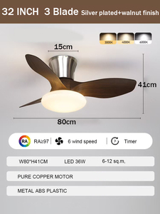 Ventilateur de plafond à profil bas de 32 pouces avec lumière, ventilateur à 3 pales, 6 vitesses, lumière LED à 3 couleurs, dimmable, pour chambre à coucher, petite pièce - Product Image 4