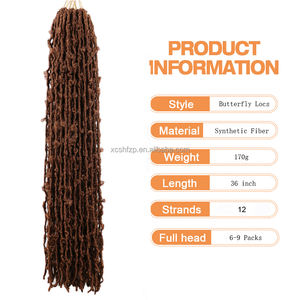 Extensions de cheveux synthétiques Butterfly Locs de haute qualité, bouclées, lisses, tresses au crochet, <span class=keywords><strong>dreadlocks</strong></span>, synthétiques teintes douces, vente en gros - Product Image 4