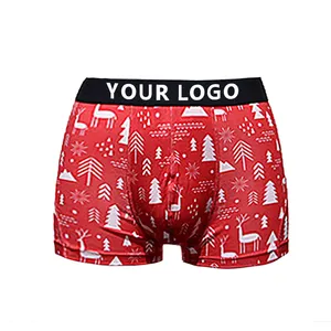 New Year Collection Men Underwear Allover Printing Breathable Cotton Spandex Men Boxers For Christmas