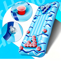 Table de beer pong gonflable bleue pour piscine, 150x75cm, PVC écologique, table de jeu flottante, 24 porte-gobelets, capacité 80kg, eau