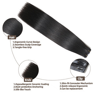 Extensions de <span class=keywords><strong>cheveux</strong></span> vierges russes invisibles sans couture de 14 à 24 pouces, best-seller 2026, nouvelles extensions à clips pour <span class=keywords><strong>cheveux</strong></span> <span class=keywords><strong>fins</strong></span> et fragiles, noir naturel - Product Image 3