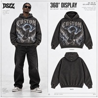 Fabricant de streetwear personnalisé : Sweat à capuche Eclipse Raven 450 GSM, coupe oversize, imprimé vintage, lettrage en strass, OEM ODM