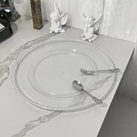 Assiettes de présentation transparentes en plastique argenté à pois perlés pour la décoration de tables de mariage, d'hôtels et de fêtes