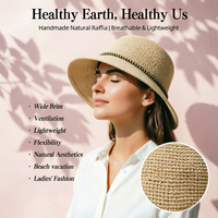 Sombreros de Paja Natural Personalizados, Sombreros Cloche de Rafia de Lujo para Mujer, Sombrero de Pesca, Sombrero de Playa, Sombrero de Paja Tejido a Crochet