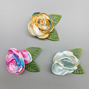 Pinces à cheveux en tissu 3D faites à la main, motif dégradé de roses et de fleurs de camélia, accessoires DIY pour usage quotidien - Product Image 4