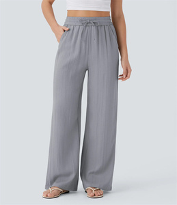 <span class=keywords><strong>Pantaloni</strong></span> Lunghi da Donna OEM/ODM <span class=keywords><strong>a</strong></span> Vita Alta <span class=keywords><strong>in</strong></span> <span class=keywords><strong>Lino</strong></span>, Estivi, Elastici, <span class=keywords><strong>a</strong></span> Gamba Larga, Casual ed Eleganti, Stile <span class=keywords><strong>Palazzo</strong></span>, con Tasche - Product Image 3