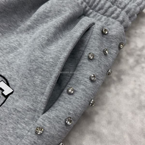 Unisex Streetwear Embroidery Bermuda <b>Shorts</b> Designer Custom <b>Baggy</b> Double Waisted Sweat <b>Shorts</b> Rhinestone Cotton <b>Shorts</b> for <b>Men</b> - Product Image 3