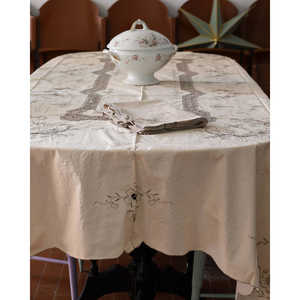 Nappe de mariage Robcultura en lin ivoire avec broderie grise, 12 serviettes, sans plis, style européen pour hôtels et salons - Product Image 1