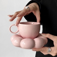 Mug à café en céramique avec soucoupe, motif tournesol et nuage, série Macaron mignonne, cadeau pour mariage et anniversaire, pour thé, lait et latte