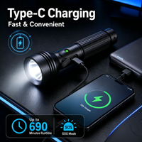 Linterna LED CW97 de Largo Alcance, Luz Blanca Fría, Recargable por USB, Resistente al Agua IP65, Haz Ajustable, Venta al Por Mayor Directa de Fábrica, OEM
