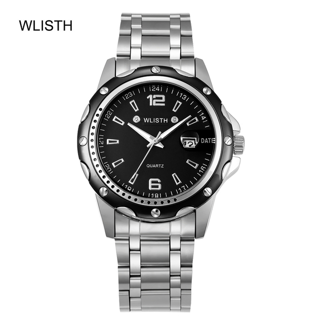 WLISTH S504 Men Stainless Steel Strap Waterproof Watch Fashion Calendar Business Quartz Watches Big Dial Retro Men's Wristwatch