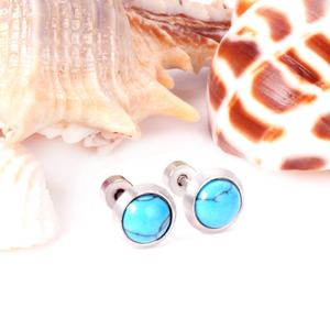 Boucles d'oreilles pour femmes en or/argent incrustées de turquoise bleue, style européen et américain, boucles d'oreilles pas chères - Product Image 6
