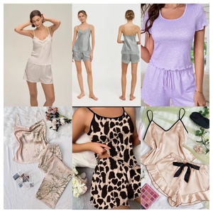 Conjunto de Pijama de Seda de 2 Piezas para Mujer, Estilo Lindo, Corte Regular, Manga Corta, Estampado de Cerezas, Ropa de Dormir Suave para Verano - Product Image 2