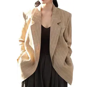 2023 Fashion Office Wear Double Breasted Blazer Vintage Long Sleeve Pockets Female Outerwear Chic Tops Women's Coats