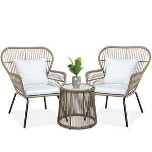 Ensemble de bistrot en osier 3 pièces, ensemble de Patio de jardin, ensemble de chat en rotin, meubles d'extérieur avec coussins, emballage de commande postale, serpillière <span class=keywords><strong>KD</strong></span> - Product Image 1