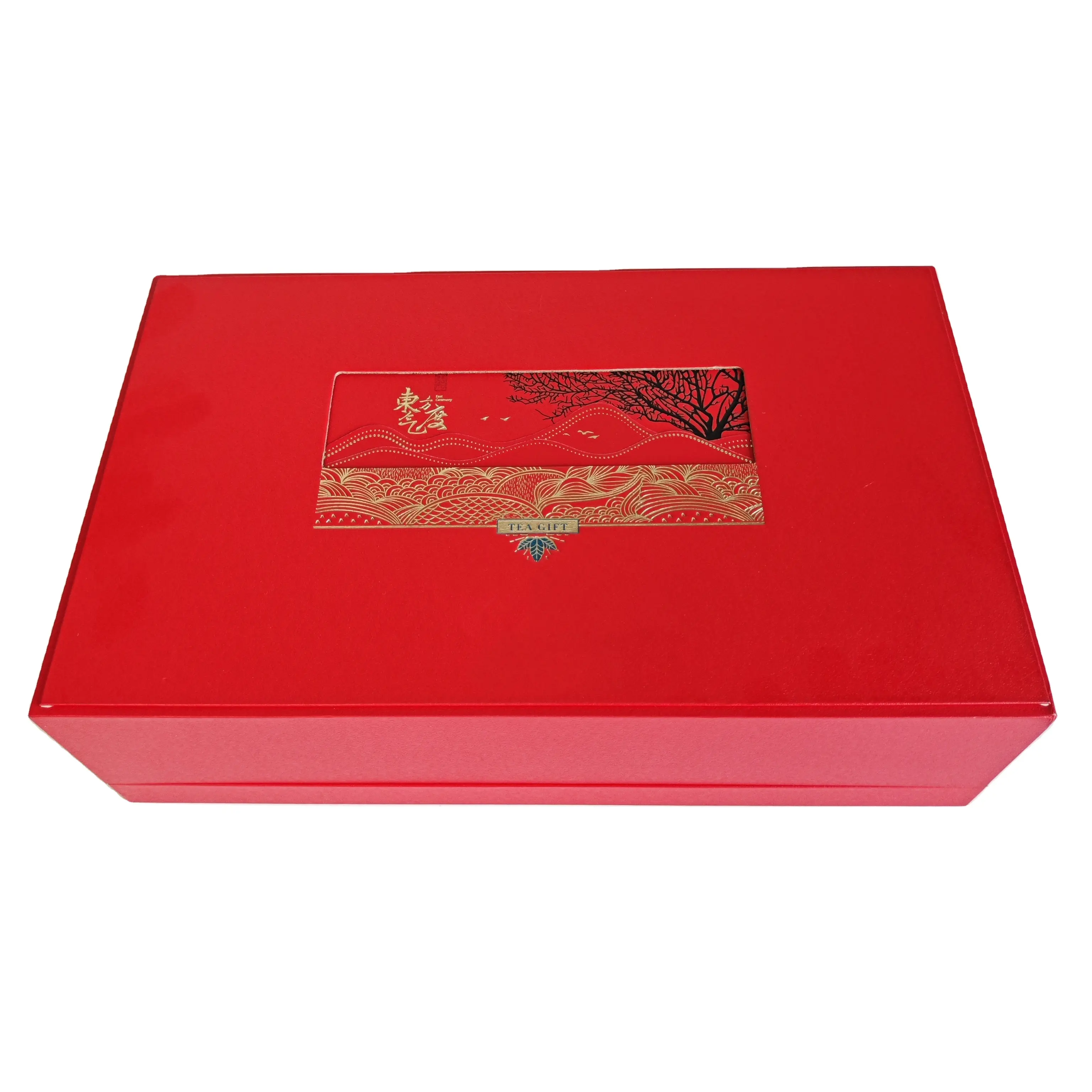 High-end Custom logo printed two sides Luxury Rigid Cardboard lid and base gift box for Tea caddy