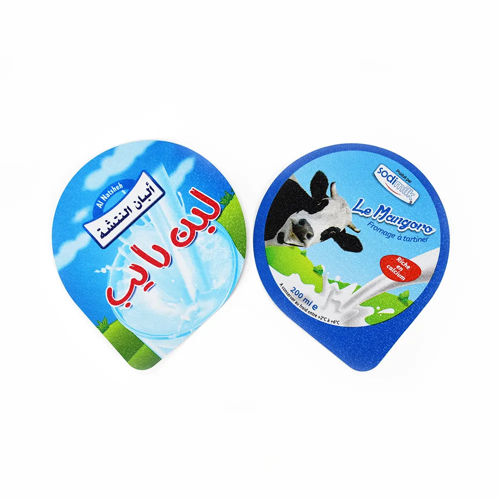 Custom aluminium food packaging yaourt container easy to tear film embossed aluminum foil yogurt plastic cups sealing film lid