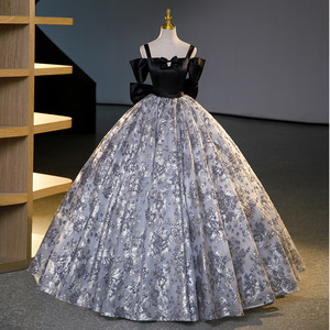 Elegant Vocal Performance Stage Solo Dress For Women With Straps Floral Print Evening Gown Adult Size - Product Image 1