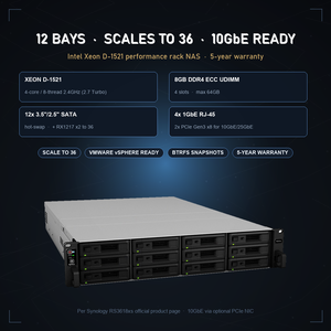 Serveur NAS RackStation RS3618xs 12 baies 2U, stockage d'entreprise Intel Xeon D 1521 - Product Image 2