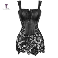 Robe Corset Noir Rouge Marron avec Jupe en Dentelle Sexy Faux Cuir Synthétique Bustier Zip Full Body Shaper Plus La Taille XXXXXXL Costume