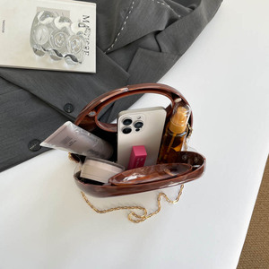 Metallic Acrylic Mini Handbag Women Crescent <b>Box</b> Clutch Bag Fashion Top Handle Purse Detachable Chain Crossbody Shoulder Bag - Product Image 3
