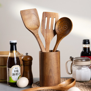 Ensemble d'ustensiles de cuisine en bois massif naturel cuillères à mélanger spatules louches passoire <span class=keywords><strong>cuillère</strong></span> fourchette à salade ustensile pour la cuisson - Product Image 1