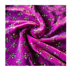 2024 hot multicolor veludo bordado mais recente lantejoula glitter marroquino vestido tecido estilo
