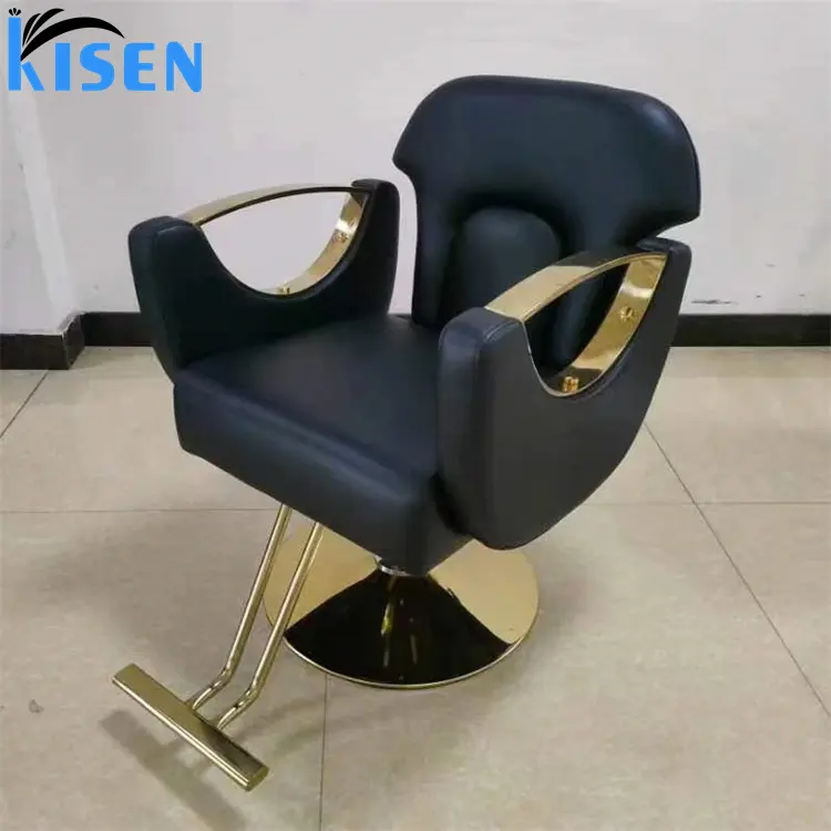 Kisen Light Luxury Black Styling Barber Chair Equipment Barber Chair Gold Base Barber Styling Chairs Seat For Hair Beauty Salon