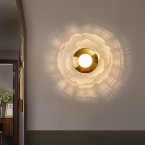 <span class=keywords><strong>Lampe</strong></span> <span class=keywords><strong>murale</strong></span> intérieure moderne minimaliste en fer avec pétales et feuilles, fil argenté, LED dimmable pour salon, couloir, chambre à coucher, décoration - Product Image 1