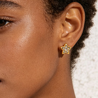 JUSNOVA Ensemble de boucles d'oreilles mixtes en acier inoxydable plaqué or PVD 18 carats, motifs étoile, lune, soleil, fruit, fraise, fleur, pour femmes