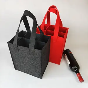 定制红酒携带器带分隔毛毡葡萄酒存储手提袋便携式葡萄酒礼品袋带手柄的红色啤酒储物盒