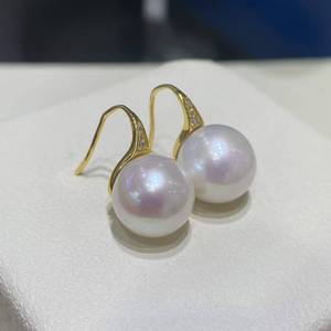 High End Large Size Freshwater Pearl Hook <b>Earrings</b>, 12-13mm Near Round High Luster, Stiletto Heel Design 925 Sterling <b>Silver</b> - Product Image 2