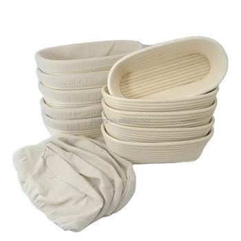Wholesale Handmade Wicker Bannetons Rattan Dough  9/10 Inch Oval Bread Proofing Baskets Set with Liner Cover