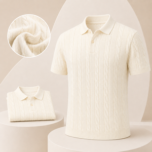 Pull Polo de Luxe en Maille Torsadée pour Homme, Style Old Money, Manches Courtes, Mélange de Coton, Vintage, Décontracté, Style Resort, Vêtements Masculins - Product Image 2