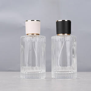 Flacon vide de 100 ml, flacon transparent à rayures verticales, corps rose, bouchon blanc ou noir, flacon en verre à visser, flacon pulvérisateur de parfum de type pression - Product Image 1
