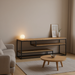 Mobile TV in Legno di Mango Marrone 51,2 Pollici, Design Industriale Moderno, Arredamento per Soggiorno - Product Image 2