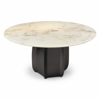 Mesa de Comedor Moderna Redonda de Mármol 1913-1.5 1500mm Fendi Blanco Gris Hierro con Base de Metal, Mesa de Comedor para Hotel/Apartamento